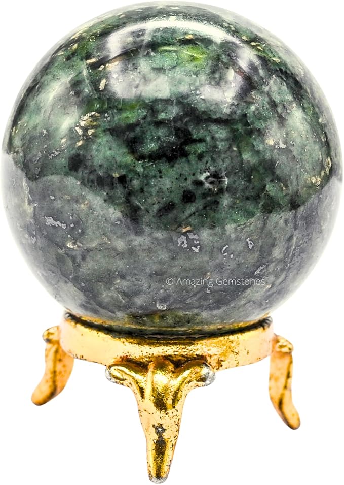 Amazing Gemstone Green Jade Crystal Ball with Stand - 2 Inches Crystal Sphere Meditation Balls for Witchcraft and Decorative Balls