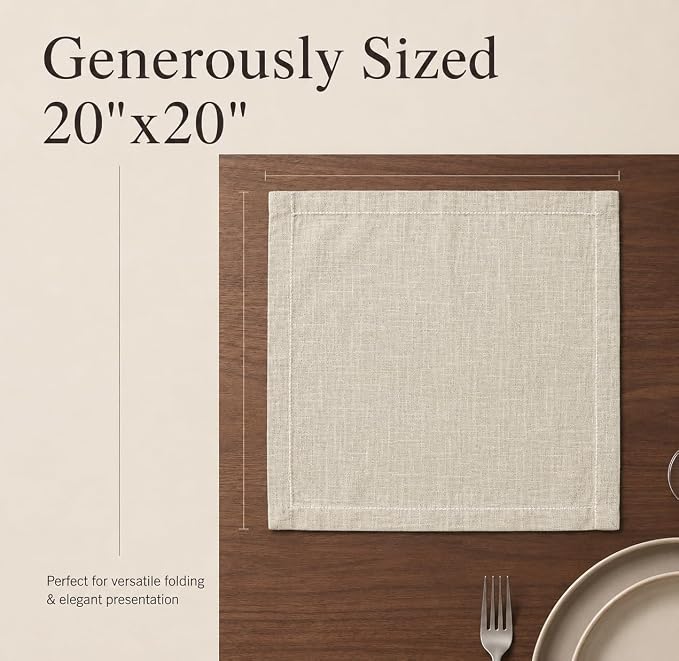 Urban Villa Cloth Napkins Cotton 20x20 (Set of 12) Beige/White