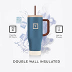 IRON °FLASK 40 oz Co-Pilot Insulated Travel Mug | Insulated Travel Mug with Straw & Flip Cap Lids - Cup Holder Fit, Leakproof, BPA Free, Protective Boot (Cream & Berries)
