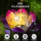 Solar Light Outdoor(2Pack), Art Crackle Globe Glass Lotus Decoration, Solar LED Waterproof Purple Metal Flower Lights for Patio,Lawn,Walkway,Tabletop