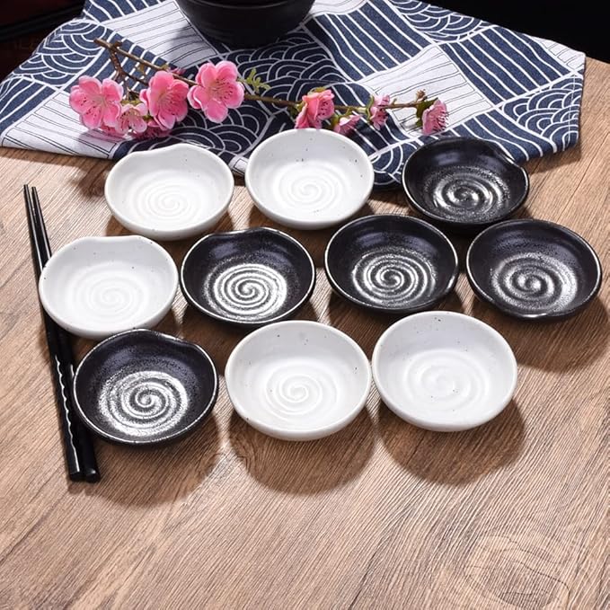 3.1 Inch Porcelain Side Dish Bowl Seasoning Dishes Soy Sauce Dishes Dipping Sauce Bowls-Set of 5,Soy Sauce Dish with Mouth(White)
