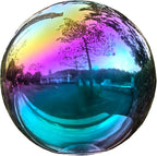 Rainbow Gazing Globe Mirror Ball in Stainless Steel, Shiny Hollow Sphere Sparkling Housewarming Outdoor Ornament (8 Inch)
