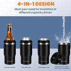 HAUSHOF 4-in-1 Insulated Can Cooler Fits 12oz Cans & Beer Bottle, Black | Double-Wall Vacuum Insulated, 18/8 Stainless Steel, BPA-Free Lid, Slim Can Cooler for Camping, Beach & Picnic