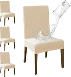 MOSAYT 100% Waterproof Dining Room Chair Covers Set of 4, Super Fit Stretch Jacquard Parson Chairs Slipcovers Removable Washable Chair Seat Protectors for Home, Kitchen, Banquet (Beige)
