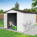 10 x8 FT Metal Outdoor Storage Shed & Double Hinged Large Door - Heavy-Duty Shed with Floor, Lockable & Ventilation - Rainproof Windproof Large Utility Garden Shed for Backyard Patio Lawn - Brown
