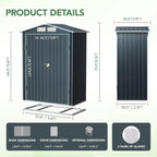 5x3X6.3FT Outdoor Steel Storage Shed with Lockable Doors and Frame Floor, Compact Small Bike Shed, Ideal for Garden, Backyard, Swimming Pool, Patio Utility and Tool Storage