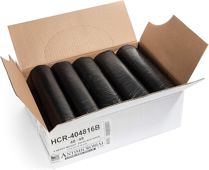 Aluf Plastics High Density Trash Bags, 45 Gallon, 1000 Count, 16 Micron (eq), 40" x 48", Black, for Bathroom, Office, Industrial, Commercial, Janitorial, Municipal, Recycling