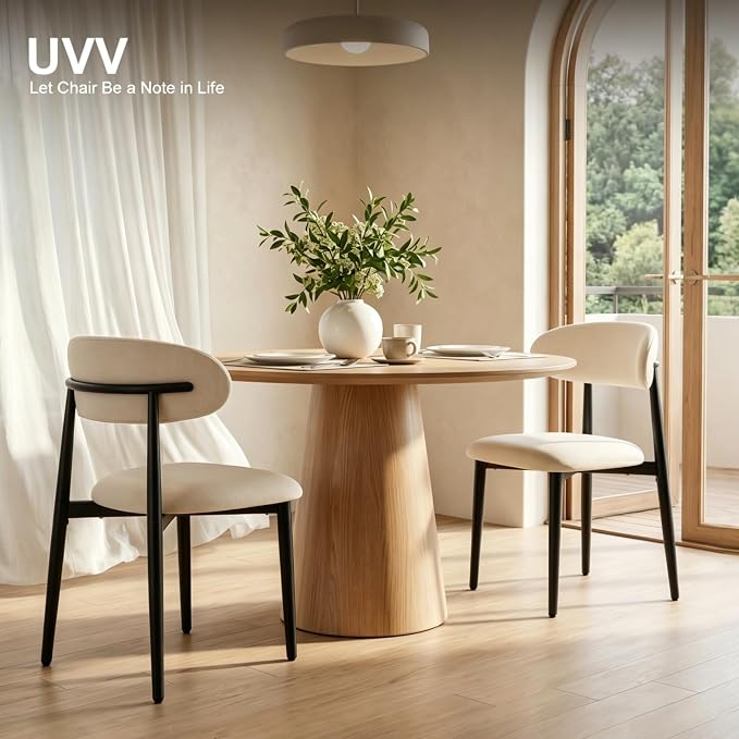 UVV Dining Chairs Set of 4, Metal Kitchen Chairs with Modern Fabric Upholstered for Dining Room, Beige