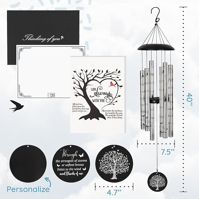 The Wind Chime CO Deep Tone Sympathy Wind Chime with 6 Andonized Aluminum Tubes Tuned Soothing Melody, Memorial Wind Chimes for Outside Decoration (Patio, Graden, Yard) 40"