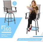 Shintenchi Patio Swivel Bar Set, All Weather Textile Fabric Outdoor High Stool Bistro Set with 2 Bar Chairs and Glass Table for Home, Backyard, Garden, Lawn, Porch (Brown), 3 Pieces