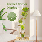 Bamworld Corner Plant Stand Indoor Outdoor, Tall Metal Flower Pot Stands for Multiple Plants, 4 Tier Gold Heavy Duty Plant Shelf for Patio Garden Balcony Living Room Bedroom(Patent Design)