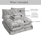 Lane Linen Comforter Set Full Szie, 7 Piece Bed in a Bag Set, Soft Full Size Bed Set, Full Size Bed Sheets and Comforter Set, Full Size Bedding Comforter Set with Sheets, Pillowcases & Shams - Mineral