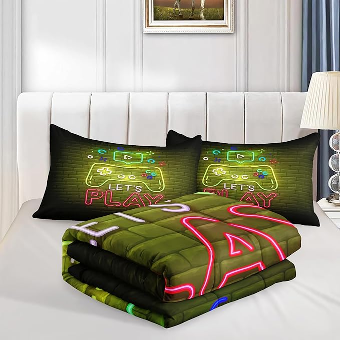 Gamer Comforter Sets,6 PCS Gaming Bedding Set for Boys,Kids Comforter Sets for Boys,Twin Comforter Sets for Boys,Bed in A Bag with Sheets(Twin,Yellow Color)