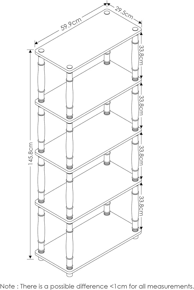Furinno Turn-N-Tube 5-Tier Multipurpose Shelf / Display Rack / Storage Shelf / Bookshelf, Classic Tubes, Light Cherry/Black