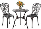 3 Piece Patio Set Metal Bistro Set,Cast Aluminum Outdoor Bistro Table and Chairs Set of 2 with Umbrella Hole,All Weather Patio Bistro Sets for Front Porch Set Garden,Backyard(Bronze)