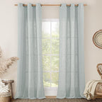 LAMIT Blue Linen Curtains 84 Inch Length for Living Room, Semi Sheer Light Filtering Drapes Bronze Grommet Boho Burlap Panels for Bedroom/Farmhouse, 2 Panels, 34 x 84 Inch, Greyish Blue