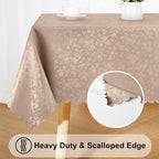 Smiry Rectangle Waterproof Heavy Duty Vinyl Tablecloths, 60 x 84 Inch | Wipeable Washable Floral Embossed Table Cover for Kitchen and Dining Room, Indoor & Outdoor Use, Khaki