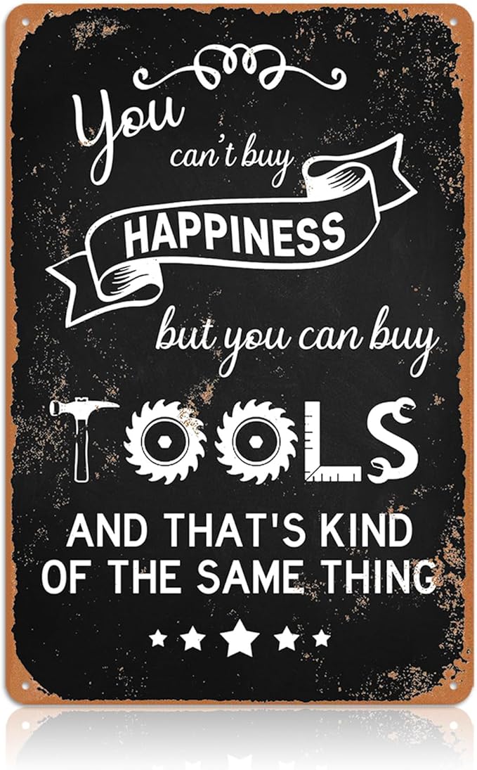 Garage Signs for Men Mechanic Shop Decor Funny Tool Rule Metal Tin Signs for Dad Garage Gifts Grandpa Workshop Wall Decor 8x12 Inch