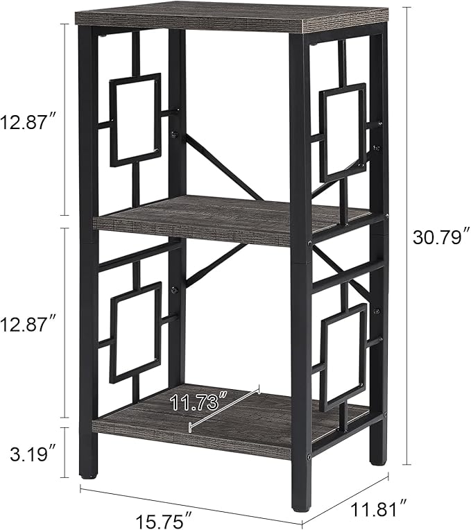 Small Bookshelf, 3 Tier Vintage Industrial Small Bookshelf for Small Spaces, Freestanding Open Shelf Bookcase, Versatile Bookshelf for Home Office, Bedroom & Living Room, Grey