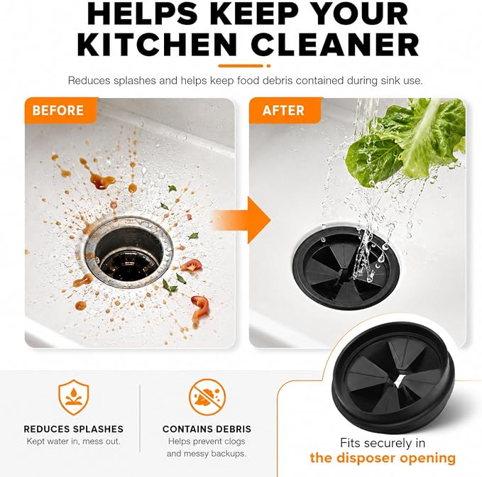 Garbage Disposal Splash Guard, 3 3/8" Upgraded for InSinkErator Evolution Series QCB-AM Sink Baffle Drain Insert, Kitchen Sink Splash Guard Sink Stopper Removable Garbage Disposer