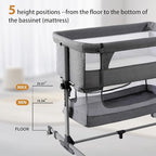 Baby Crib,3 in 1 Baby Bassinet Bedside Crib Adjustable Portable Bed for Infant,Baby Newborn Must Have Bed,Grey