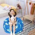 Stuffed Animal Storage Bean Bag Chair Cover, Hold Kids Plush Toys Blankets Towels Beanbag (Cover Only), Canvas Floor Circle Stuff Sit Seat Sofa with YKK Zipper, Large 32", Blue Shark