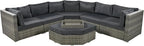 Patio 7-Piece Set, Half-Moon Curved Sectional Sofa Outdoor Rattan Furniture with Ottoman and No-Slip Cushions for Balcony, Porch, Garden, Zc-Grey