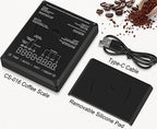 Fuzion Mini Coffee Scale with Timer - Espresso Scale Rechargeable 2kg x 0.1g Accuracy, 3-Mode Timer, LED Display, Digital Coffee Scale for Pour-Over, Espresso, Kitchen Use