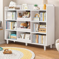 Wooden Cube Bookcase with Legs - 3-Tier Open Shelf Kidsroom Sorted Storage Cabinet Organizer for Books and Toys, 9-Cube Lattice Cute Cubby Bookshelf in Pearl White, 47" W