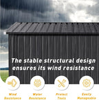 8'x4' Shed Galvanized Steel Storage Sheds with Triple Doors Utility Sheds for Vertical Storage, Dual Lock Lean to Shed with Sloped Roof for Mower, Bike, Garden Tools (Black)