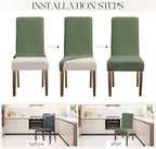 MOSAYT 100% Waterproof Dining Room Chair Covers Set of 6, Super Fit Stretch Jacquard Parson Chairs Slipcovers Removable Washable Chair Seat Protectors for Home, Kitchen, Banquet (Green)