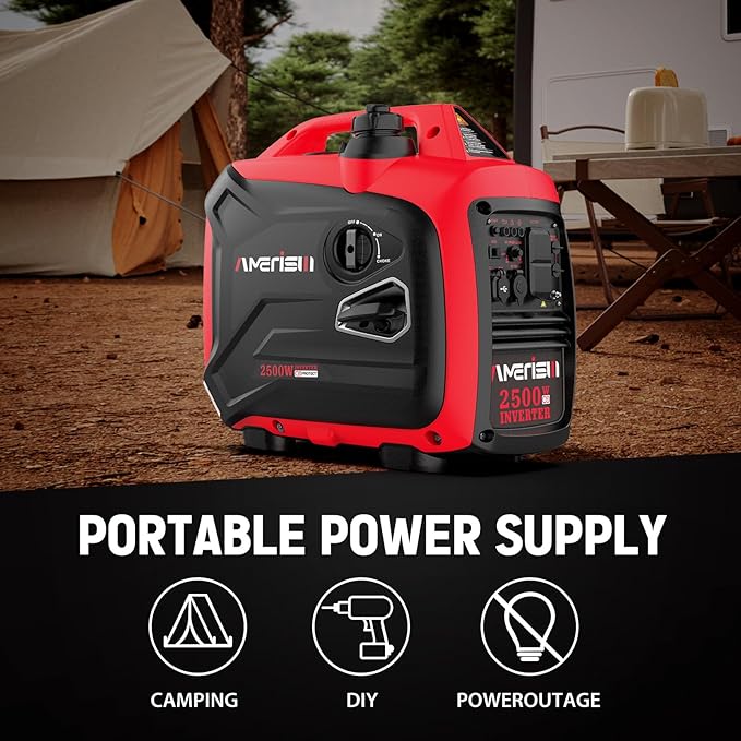 2500 Watt Portable Inverter Generator with CO Sensor and Quiet Technology for Camping, Tailgating (AM5020C)