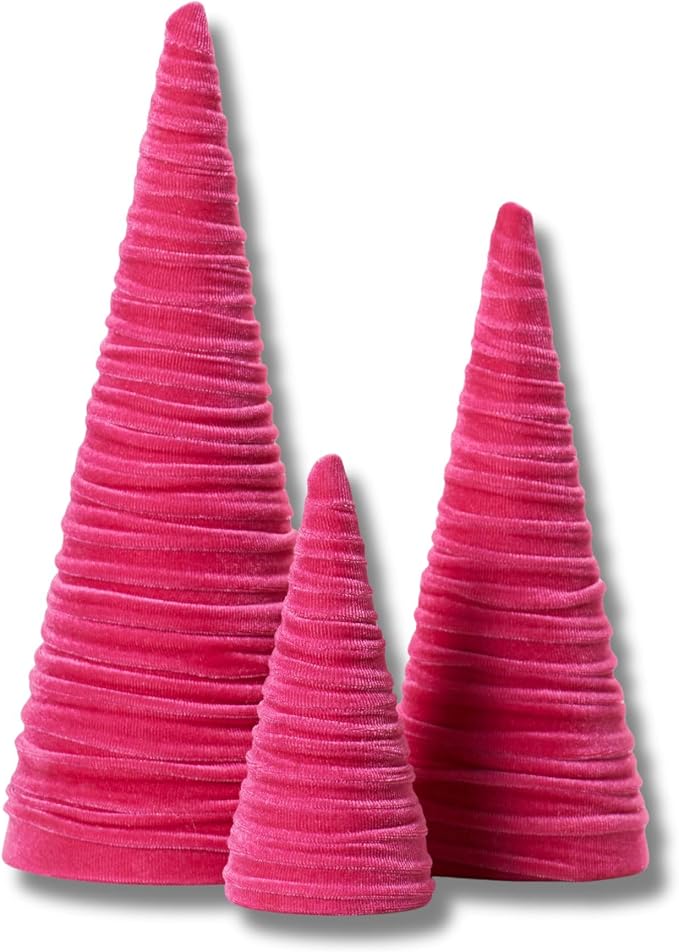 Your Heart's Content Hot Pink Velvet Trees Set of 3, Modern Artisan Mantel Accent, Coquette Room Decor, Romantic Aesthetic, Valentine Tabletop Tree, Cozy Gift for, Teen Girl Room (Hot Pink)