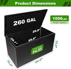 260 Gallon Outdoor Storage Box Waterproof, Extra Large Plastic Outside Deck Box Weatherproof, Resin Outdoor Cushion Storage Container with Lock and Lids for Cushion and Pool Equipment, Black
