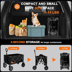 Collapsible Wagon with All Terrain Wheels, Large Grocery Cart On Wheels, 220LBS Utility Folding Wagon for Camping Shopping Beach Sports Fishing, Black