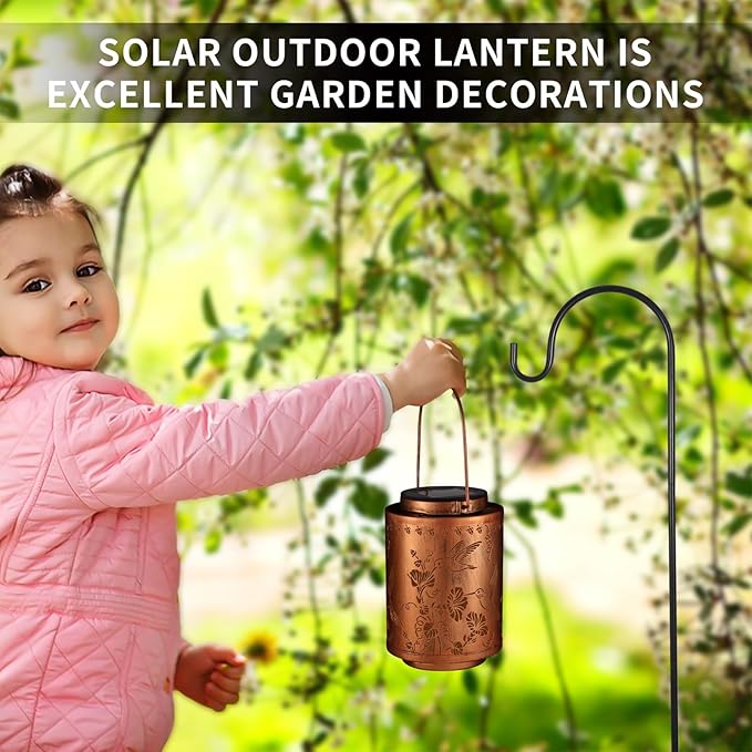 2 Pack Solar Lanterns Outdoor Waterproof Garden Decor Birthday Gifts for Women Mon Grandma Metal Hanging Solar Lights Decoration for Outside LED Lanterns for Yard Patio（Hummingbirds）