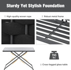 5-Piece Outdoor Furniture Sectional Conversation Sofa Set with Loveseat, Glass Table and Removable Cushions, All Weather Patio Woven Rope L-Shaped Couch for Garden Backyard, Black+Gray