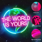 The World Is Yours Neon Sign for Wall Decor, Earth Neon Light with Dimmer, for Man Cave Boy Room Decor, Gift for Man Boyfriend, Decoration USB Powered with Switch
