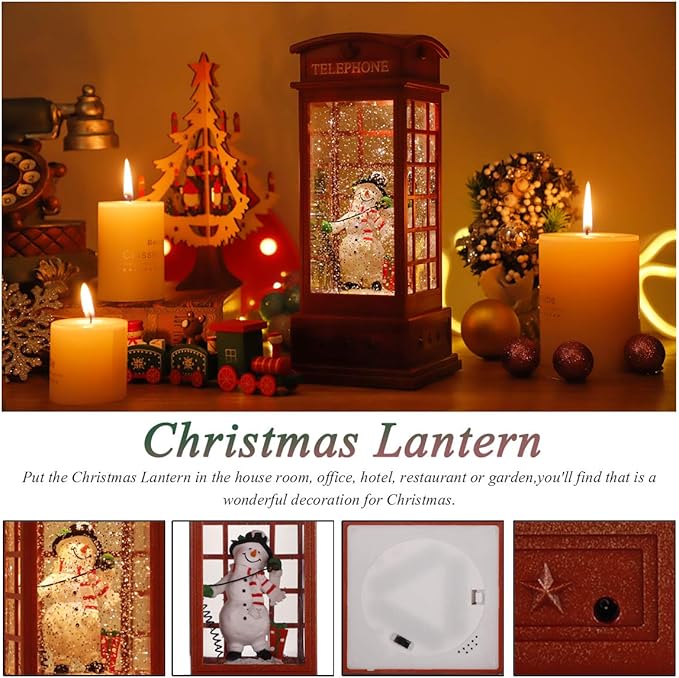 House & Garden Decoration,Christmas Lantern with 8 Pieces of Music,Sparkling Crystal Keep Circling Around The Snowman Families Music Box as a (Snowman)