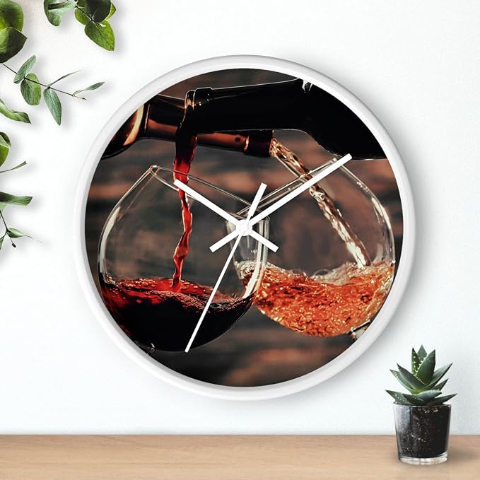 Mozingo ~ Wine Clock for Kitchen Bar Wall It's Wine O'clock Silent Time Gift Home Decor Made In USA, 10" (Hour Marks - None, Clock Frame Color - White, Wine Theme #01)