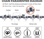 16 Inch Chainsaw Chains S57 3/8" LP Pitch .050" Gauge 57 Drive Links Fits for Echo CS-3510/352/3400/400, Worx WG300,WG303 - S57 (3 Packs) (91YNP-6)