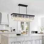 Black Crystal Chandelier for Dining Room Light Fixture Rectangle Modern Farmhouse Chandelier Contemporary Pendant for Kitchen Island Living Room Long Chandelier Rectangular Lighting