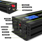Novopal 1500 watt Pure Sine Wave Power Inverter DC 12V to 110V/120V Converter 4 AC Outlets Car Inverters with USB Port 16.4 Feet Remote Control and LCD Display