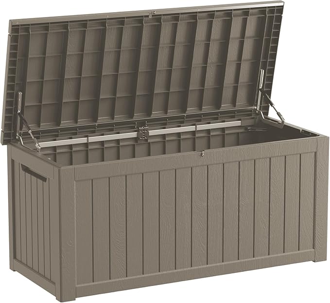270GAL Extra - Large Brown Outdoor Deck Box with Lock Hole - Waterproof, SGS - Tested UV Resistance, Massive Storage for Lawn Mowers, Camping Gear, and More, Effortless Setup