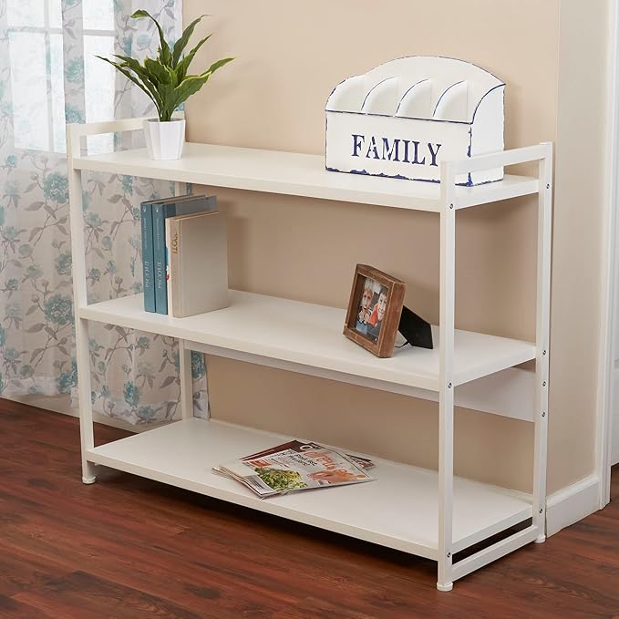 Household Essentials Jamestown Wide 3 Shelf Open Storage Bookshelf Scandinavian White and White Metal