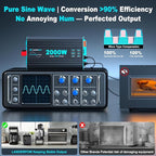 Pure Sine Wave Inverter 2000 Watt, 12V DC to 120V AC Inverters for RV, Truck, Solar, Home, Power Inverter with 3 AC Outlet, 30W USB-C, 5V 3.1A USB, Hardwire Port, Remote Control, Surge 4000W