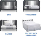 Delta Children Heartland 4-in-1 Convertible Crib, Charcoal Grey + Delta Children Twinkle Galaxy Dual Sided Recycled Fiber Core Crib and Toddler Mattress (Bundle)