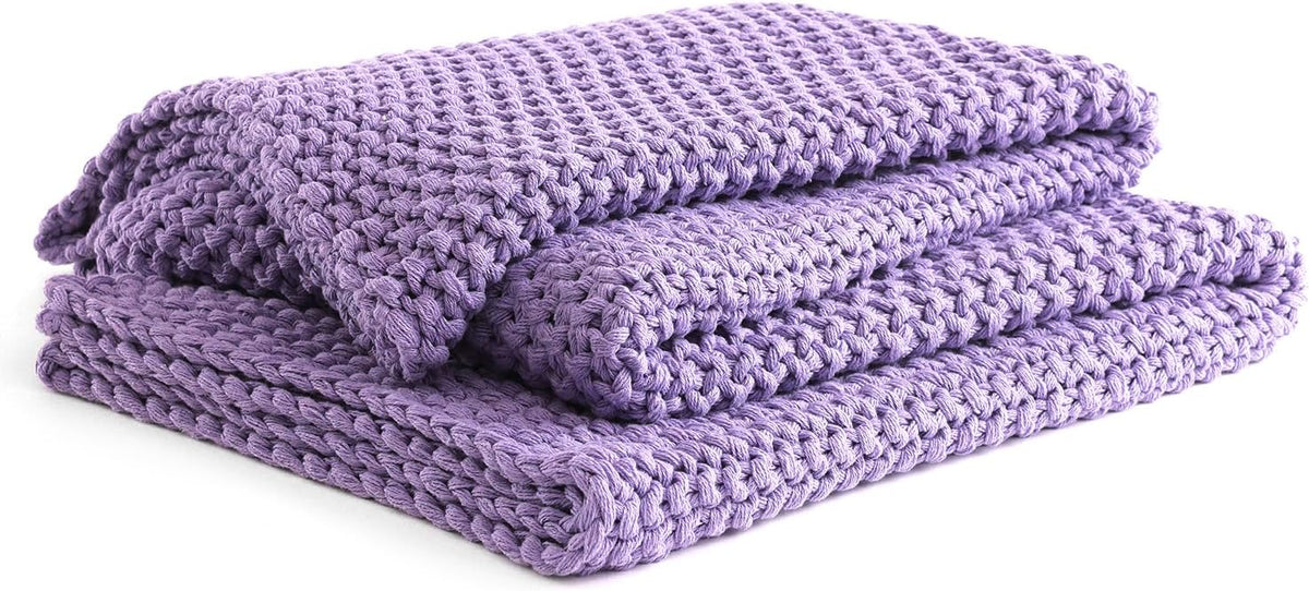 YnM Chunky Cotton Knit Throw Blanket, Cable Knit Throws for Bed Couch Sofa, Comfy & Relaxing, Decorative Piece for Farmhouse Modern Boho Rustic Scandinavian Chic Vibe, Lilac Purple 50x60 Inches