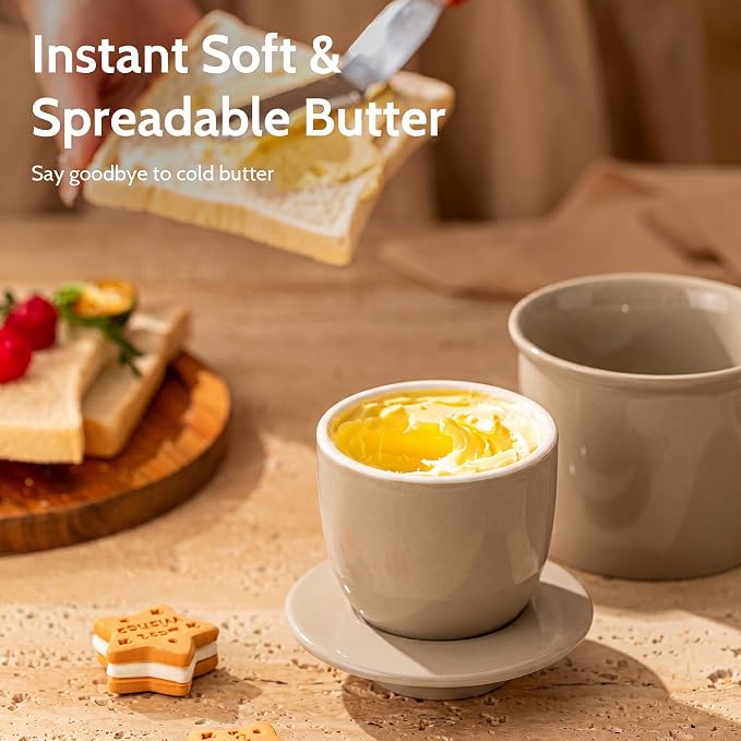 Sweese Counter with Water Line for Fresh Spreadable Butter - French Butter Keeper with Lid - Housewarming Gift For The One Who Has It All - Latte Brown