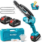 Seesii Mini Chainsaw 8-inch, Mini Chainsaw Cordless Tool Set, Battery Chainsaw with 2x 4.0Ah Batteries, Handheld Electric Power Chain Saw with Oiler, Safety Lock for Tree Trimming,Wood Cutting
